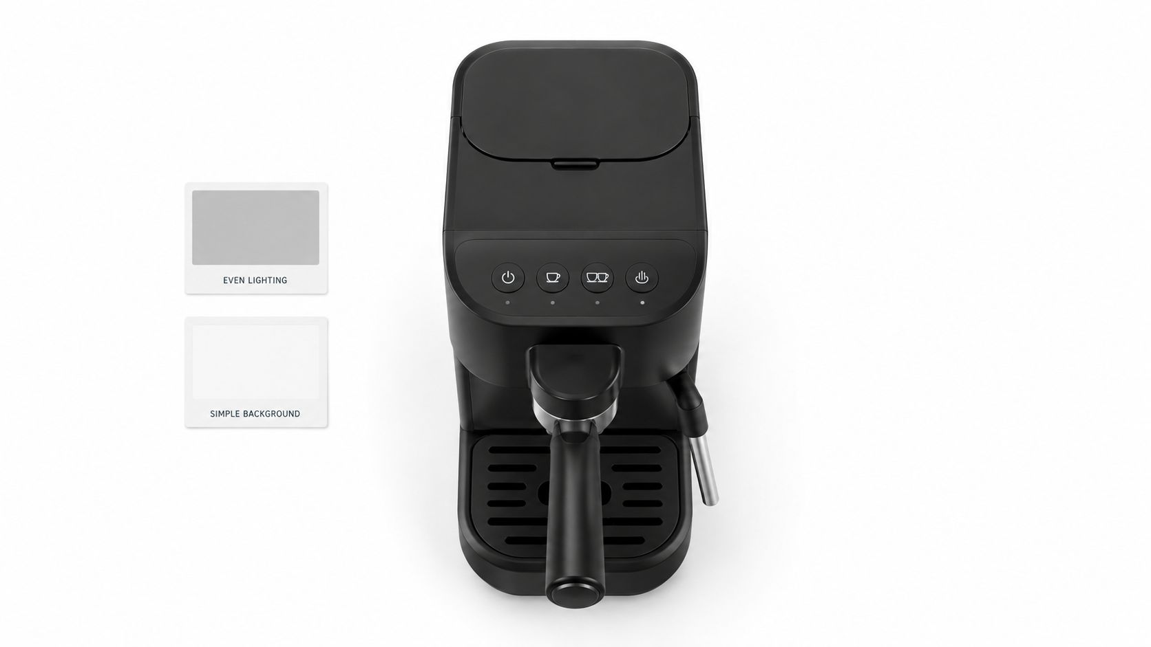 A top-down view of a modern black espresso coffee maker on a plain white background for display.